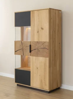 Highboard inkl.Beleuchtung 83x147cm 'Triest' Wildeiche massiv Glas