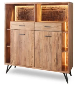 Highboard inkl.Beleuchtung 145x150cm 'Hunter' Akazie massiv