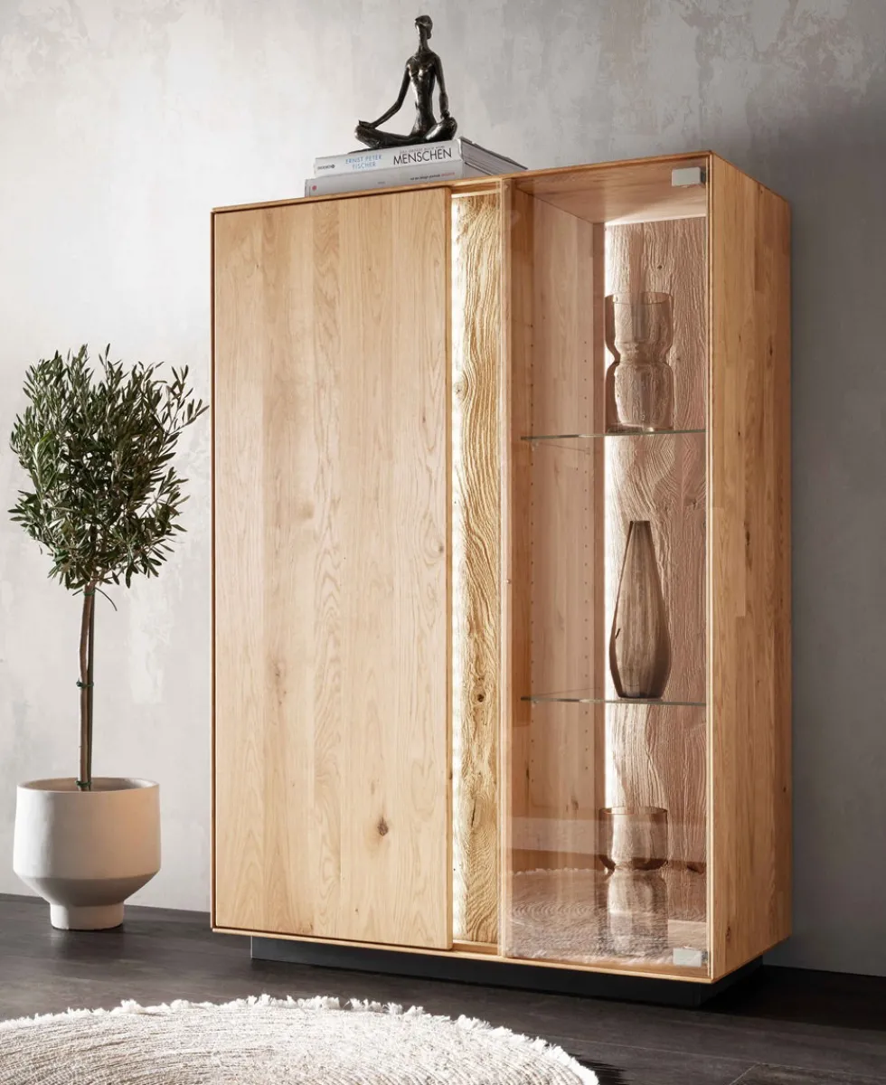 Highboard inkl. Beleuchtung 92x130cm 'Sienna' Wildeiche geölt