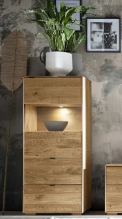Highboard mit Beleuchtung 60x140cm 'Montana' Wildeiche geölt