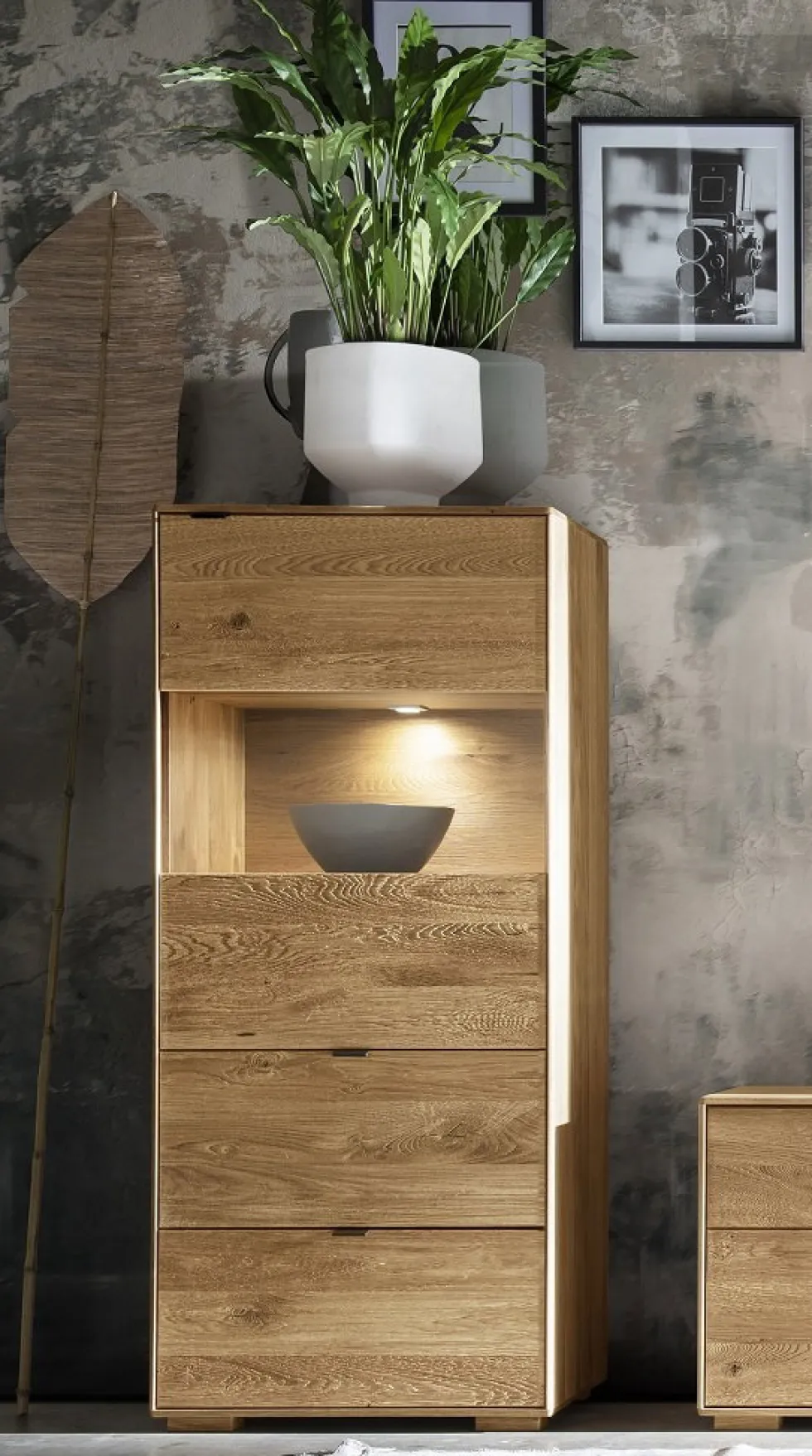 Highboard mit Beleuchtung 60x140cm 'Montana' Wildeiche geölt