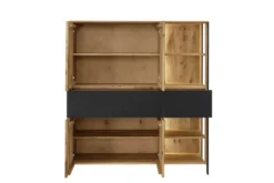 Highboard mit Beleuchtung 128x143cm 'Boston ' Wildeiche geölt & Glas anthrazit