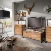 Highboard mit Glas 115x138cm "Dublin" Wildeiche & Eisen schwarz