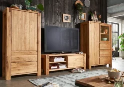 Highboard mit Glas 119x155cm 'Palermo' Eiche massiv geölt