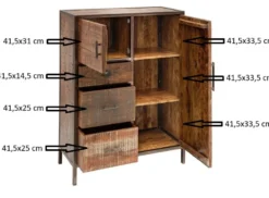 Highboard 90x120cm 'Compton' recyceltes Altholz & Eisen vintage