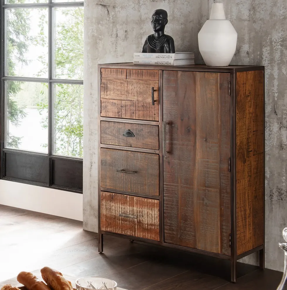 Highboard 90x120cm 'Compton' recyceltes Altholz & Eisen vintage