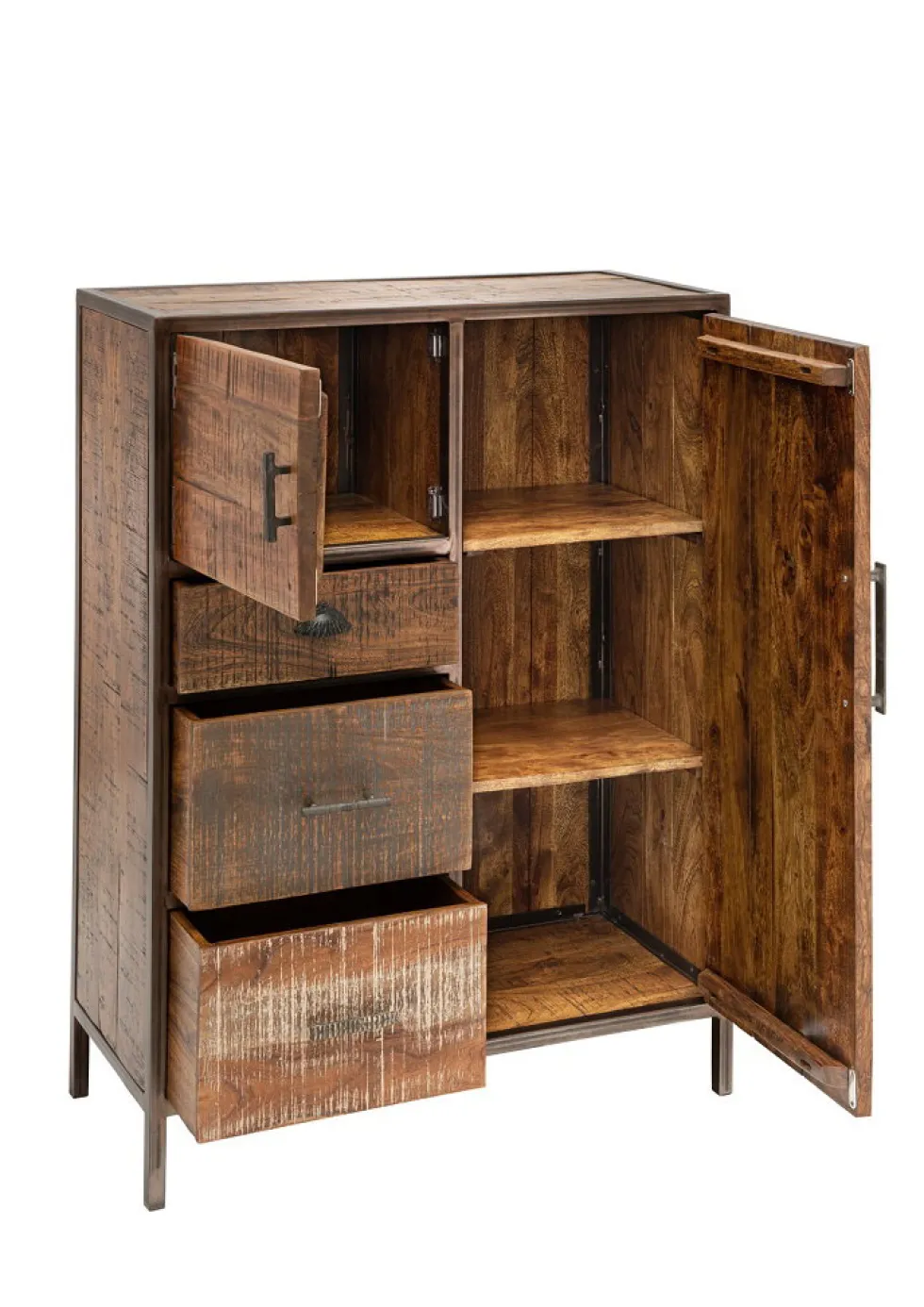 Highboard 90x120cm 'Compton' recyceltes Altholz & Eisen vintage