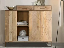 Highboard 145x132cm 'Houston' Mango natur & goldfarbig