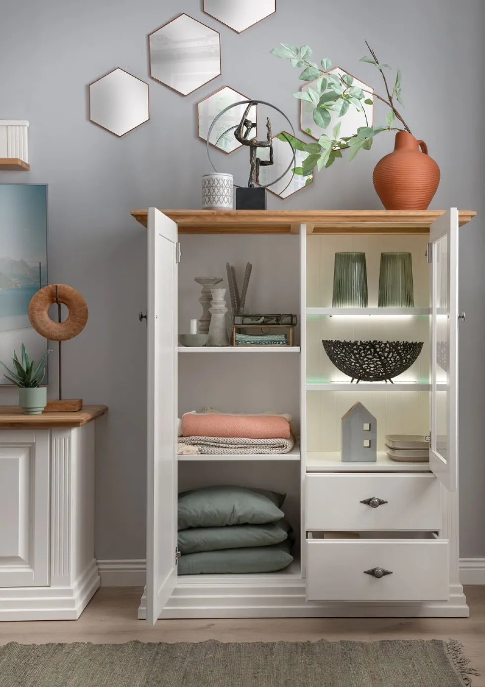 Highboard 113x134cm "Jale" Kiefer & Eiche massiv WZ-0622