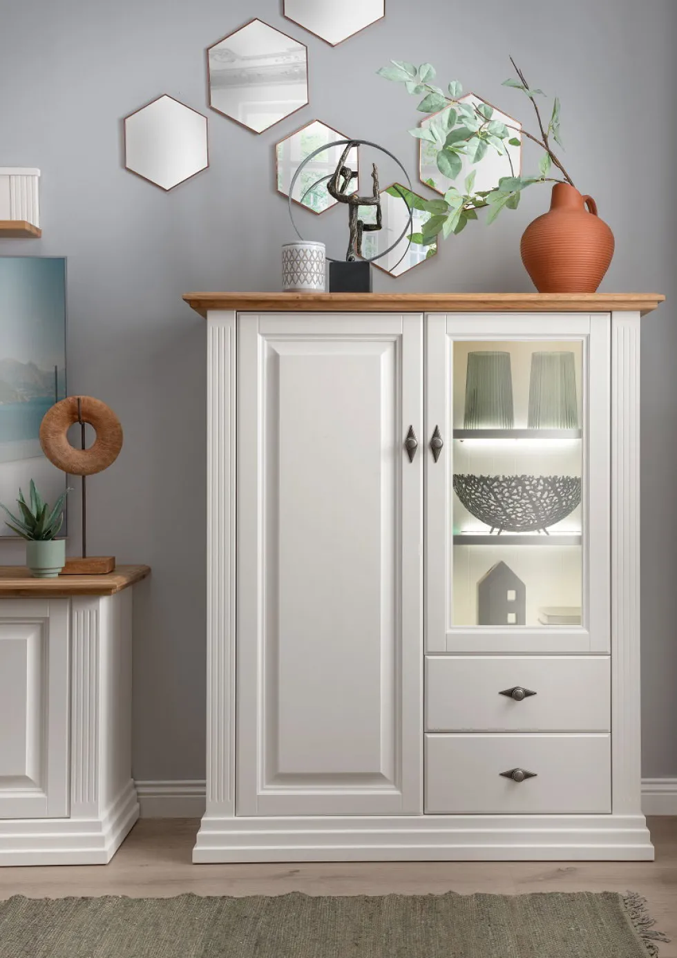 Highboard 113x134cm "Jale" Kiefer & Eiche massiv WZ-0622