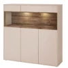Highboard 135x133cm 'Locarno II' Nussbaum massiv & MDF creme inkl.Beleuchtung