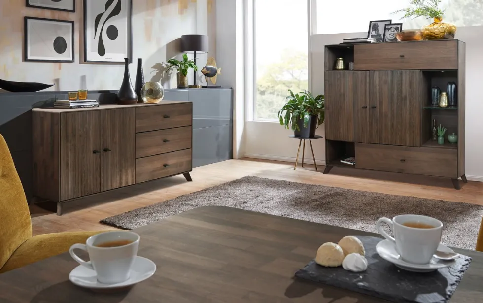 Highboard 157x145cm "Lugano" Kernbuche massiv Tabak geölt