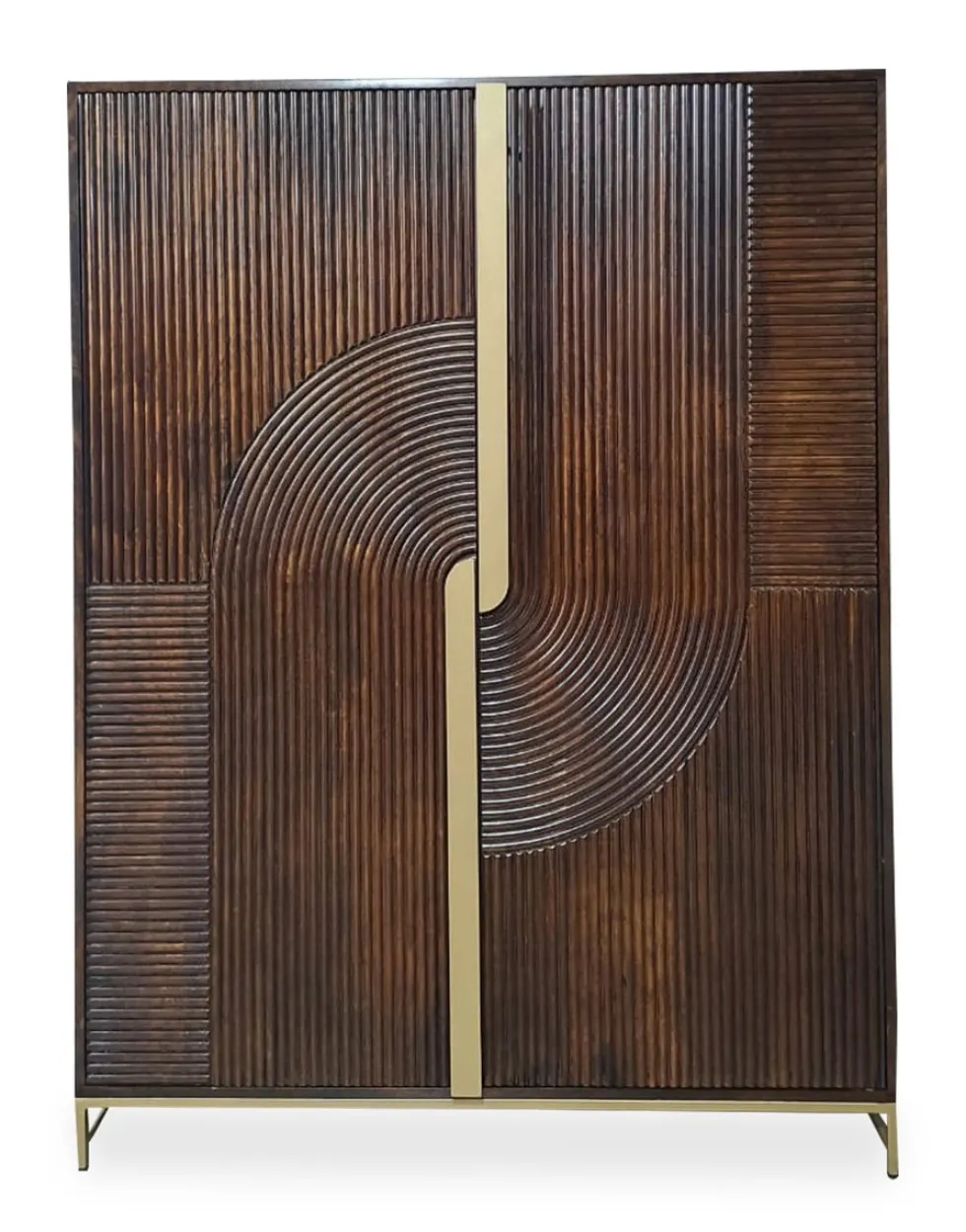 Highboard 120x160cm 'Marvello' Mango mahagoni & Metall goldfarbig Holztüren