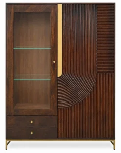 Highboard 120x160cm 'Marvello' Mango mahagoni & Metall goldfarbig Glastür
