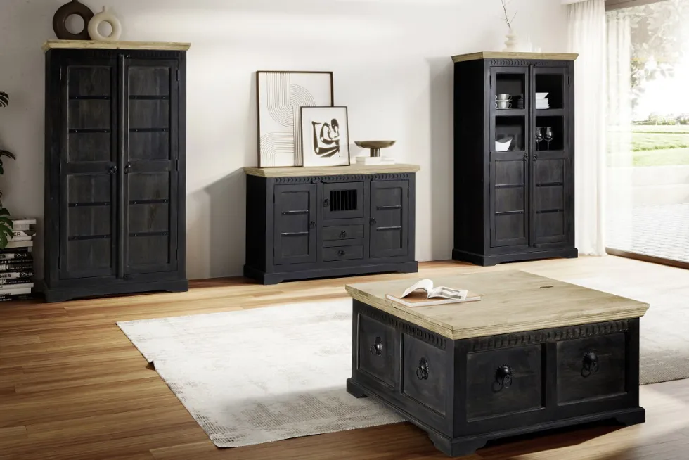 Highboard 95x131cm 'Mumbai' Mango natur & schwarz