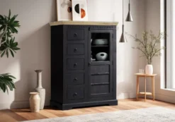 Highboard 95x131cm 'Mumbai' Mango natur & schwarz