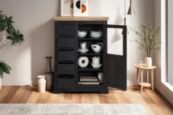 Highboard 95x131cm 'Mumbai' Mango natur & schwarz