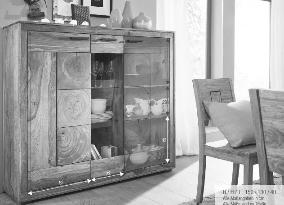 Highboard 150x135cm "Rio" Sheesham massiv