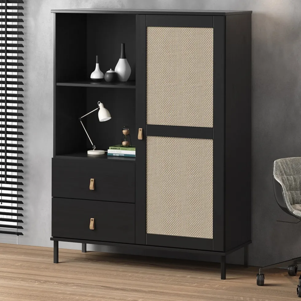 Highboard 100x136cm 'Seattle' Kiefer massiv schwarz