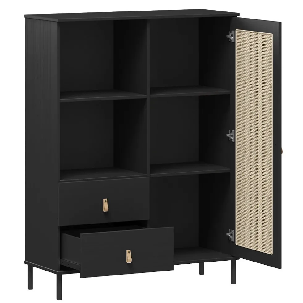 Highboard 100x136cm 'Seattle' Kiefer massiv schwarz