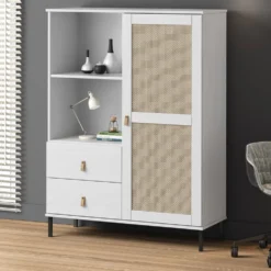 Highboard 100x136cm 'Seattle' Kiefer massiv weiß