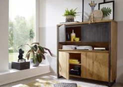 Highboard 130x128cm 'Taipeh' Wildeiche & Metall gebürstet