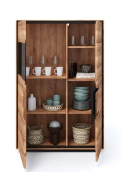 Highboard 100x151cm "Zarah" Wildeiche geölt Glas links