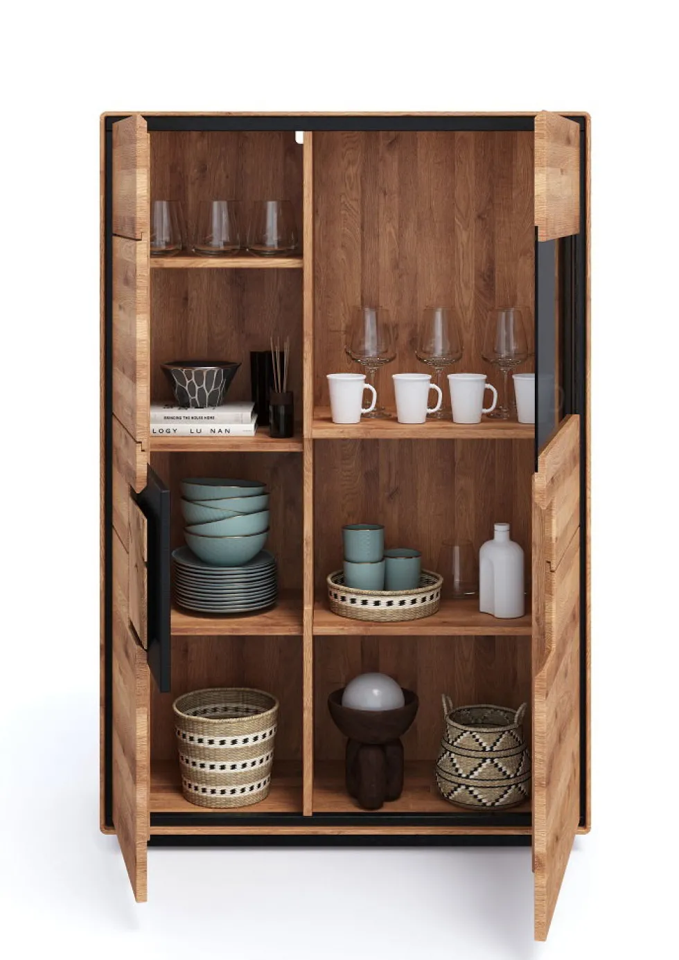 Highboard 100x151cm "Zarah" Wildeiche geölt Glas rechts