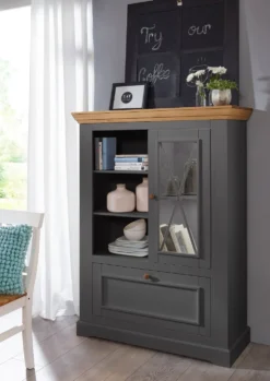 Highboard 108x152cm "Zürich II" Kiefer massiv grau WZ-0133
