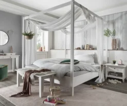 Himmelbett verschieden Breiten 'Jana' Kiefer massiv weiß gewachst 200x200cm
