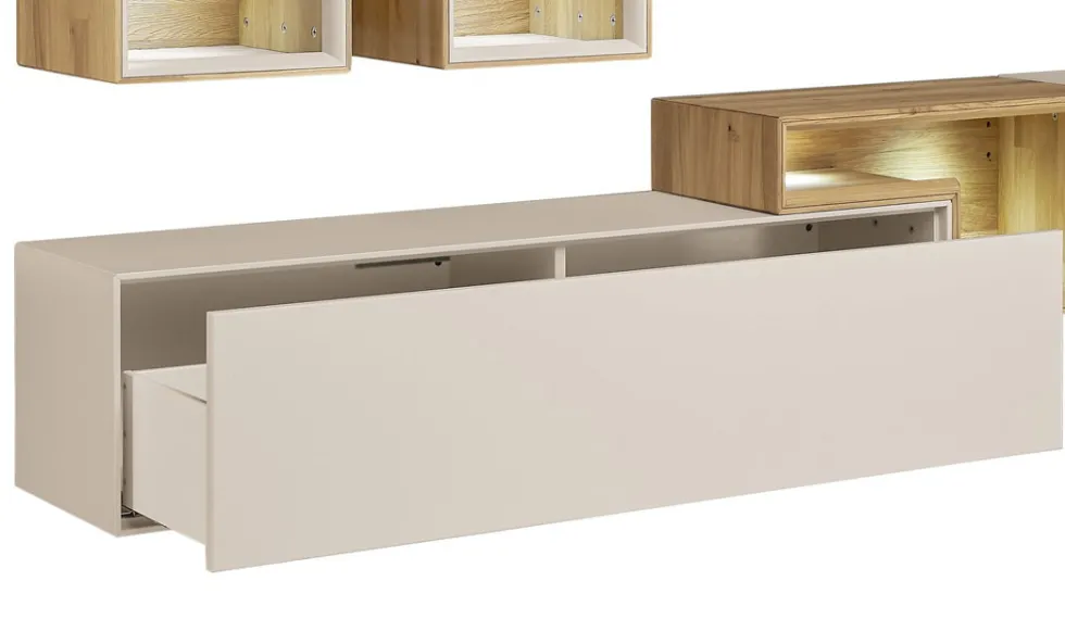 Hängeelement 140cm 'Locarno' MDF creme mit Schubkasten