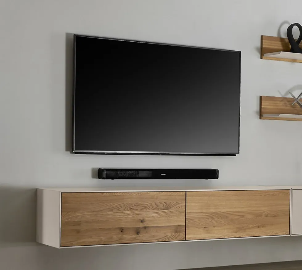 Hängeelement 180cm 'Locarno' Wildeiche massiv & MDF creme