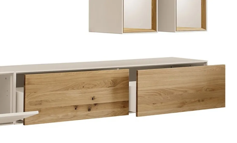 Hängeelement 180cm 'Locarno' Wildeiche massiv & MDF creme