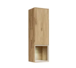 Hängevitrine 35x120cm 'Locarno' Wildeiche massiv & Rahmen MDF creme inkl.Beleuchtung
