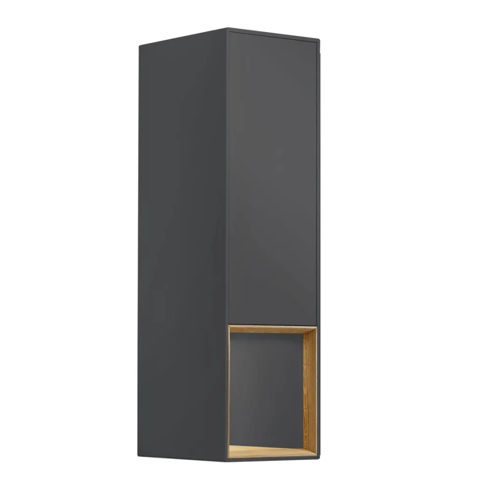 Hängevitrine 35x120cm 'Locarno' Wildeiche massiv & Front MDF anthrazit inkl.Beleuchtung