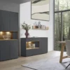 Hängevitrine 35x120cm 'Locarno' Wildeiche massiv & Rahmen MDF anthrazit inkl.Beleuchtung