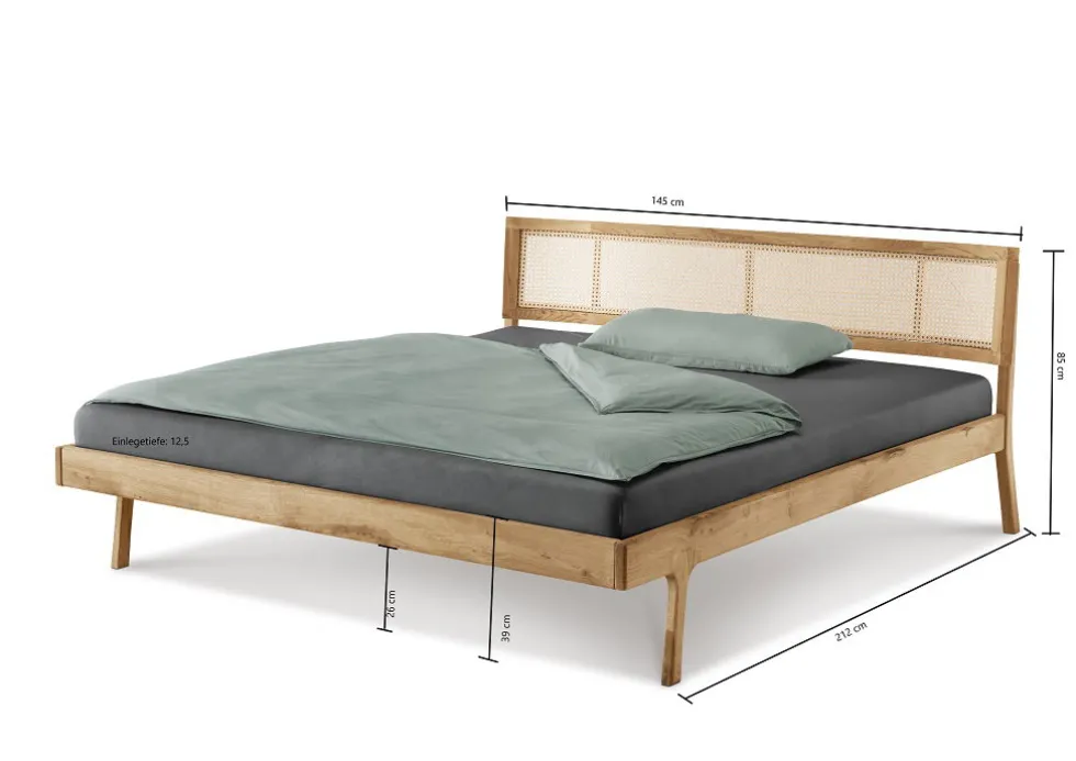 Jugendbett 140x200cm "Norden" Eiche & Rattangeflecht