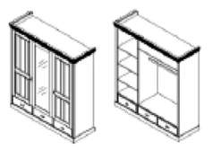 Kleiderschrank 192cm 3-trg. 'Mailand-Honig' Kiefer weiß SZ-0132