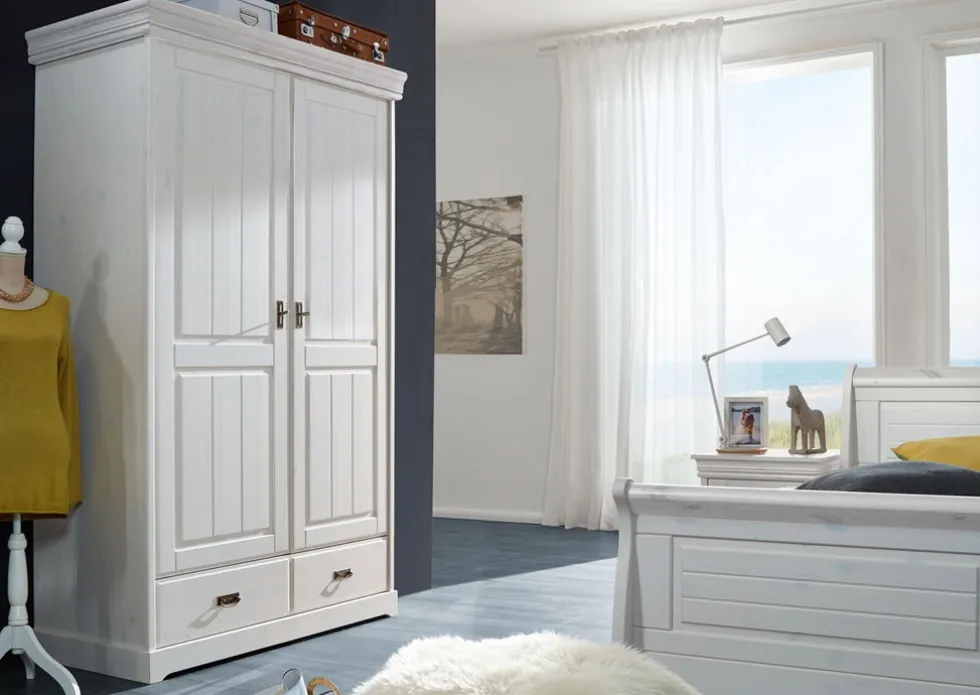 Kleiderschrank 132cm 2-trg 'Mailand-Weiß' Kiefer weiß SZ-0132