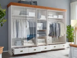 Kleiderschrank 315cm 5-trg. 'Mailand-Honig' Kiefer weiß 1 Spiegel