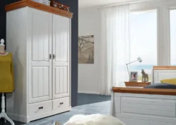 Kleiderschrank 132cm 2-trg 'Mailand-Honig' Kiefer weiß SZ-0132