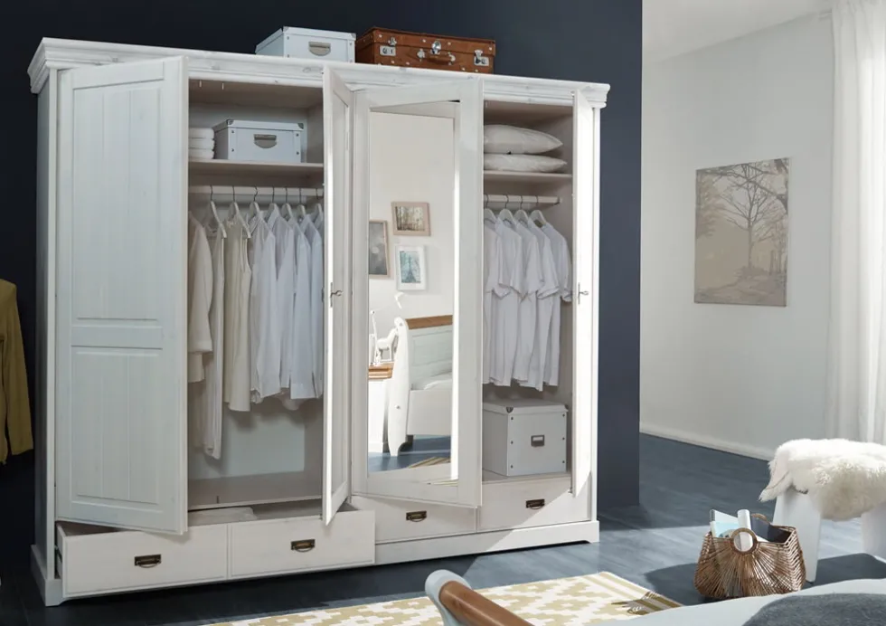 Kleiderschrank 255cm 4-trg. 'Mailand-Weiß' Kiefer weiß SZ-0132
