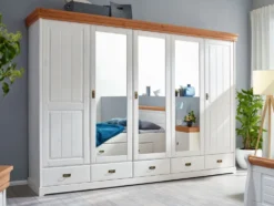 Kleiderschrank 315cm 5-trg. 'Mailand-Honig' Kiefer weiß SZ-0132