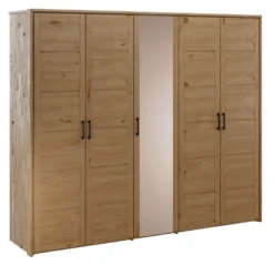 Kleiderschrank 238cm 5-trg. "Meran" Spiegel Wildeiche massiv geölt