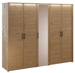 Kleiderschrank 238cm 5-trg. "Meran" Spiegel Wildeiche massiv geölt