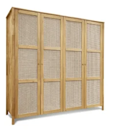 Kleiderschrank 202cm 4-trg. "Norden" Eiche & Rattangeflecht