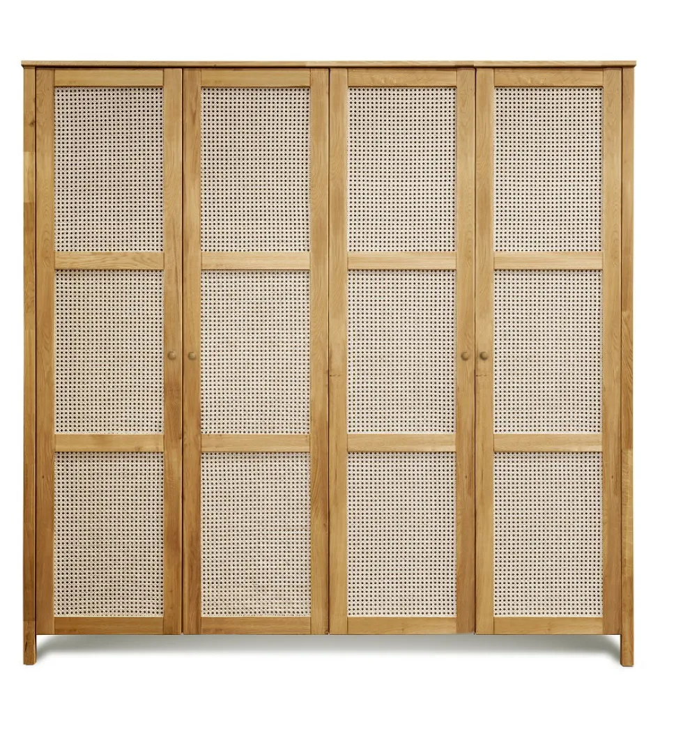 Kleiderschrank 202cm 4-trg. "Norden" Eiche & Rattangeflecht