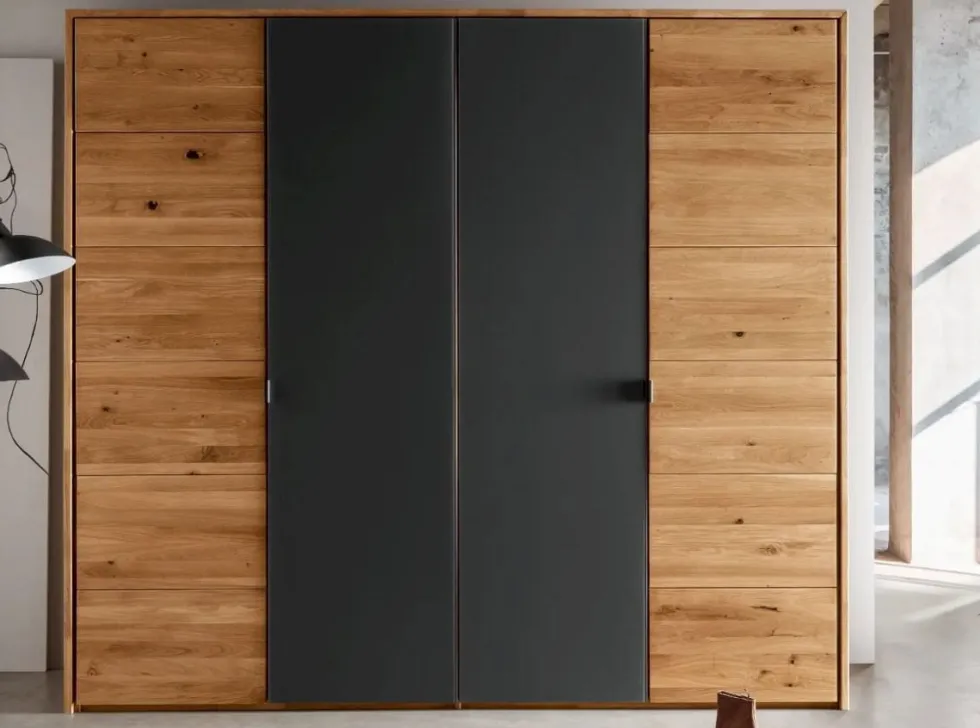 Kleiderschrank 4-trg. 245cm 'Salzburg' Wildeiche & Glas anthrazit