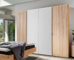 Kleiderschrank 4-trg. 240cm Wildeiche massiv 'Dallas' geölt & weiß