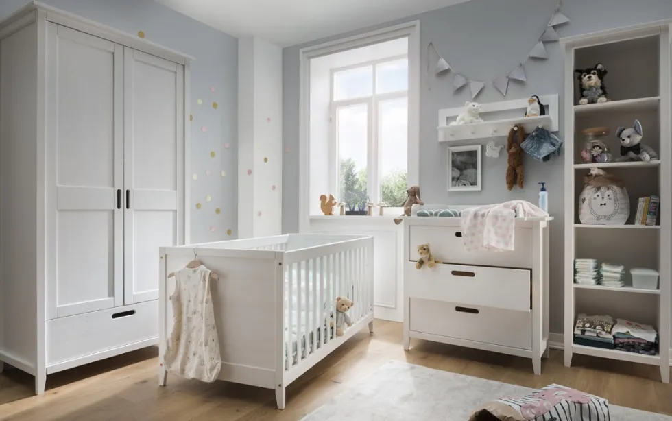 Kleiderschrank 2-trg. "Maja" 100cm Kiefer massiv weiß lackiert